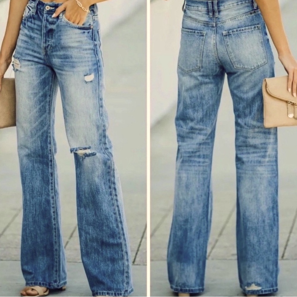 KanCan 1990s Wide Leg Jeans Med Wash High Rise Denim